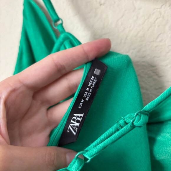 Zara Kelly Green Satin Draped Front Cropped Blouse Top - Picture 4 of 6